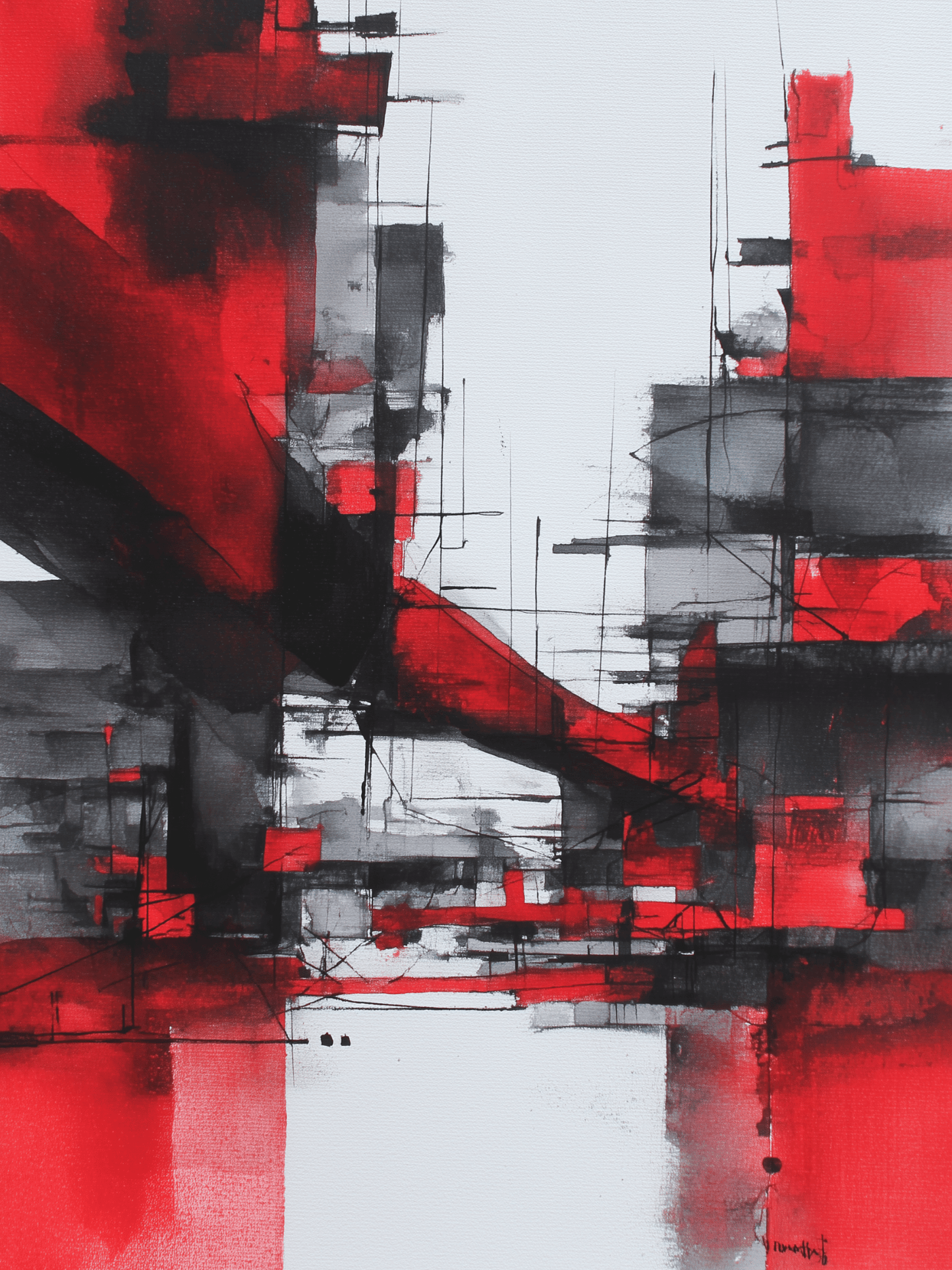 Abstract city structure in red and black