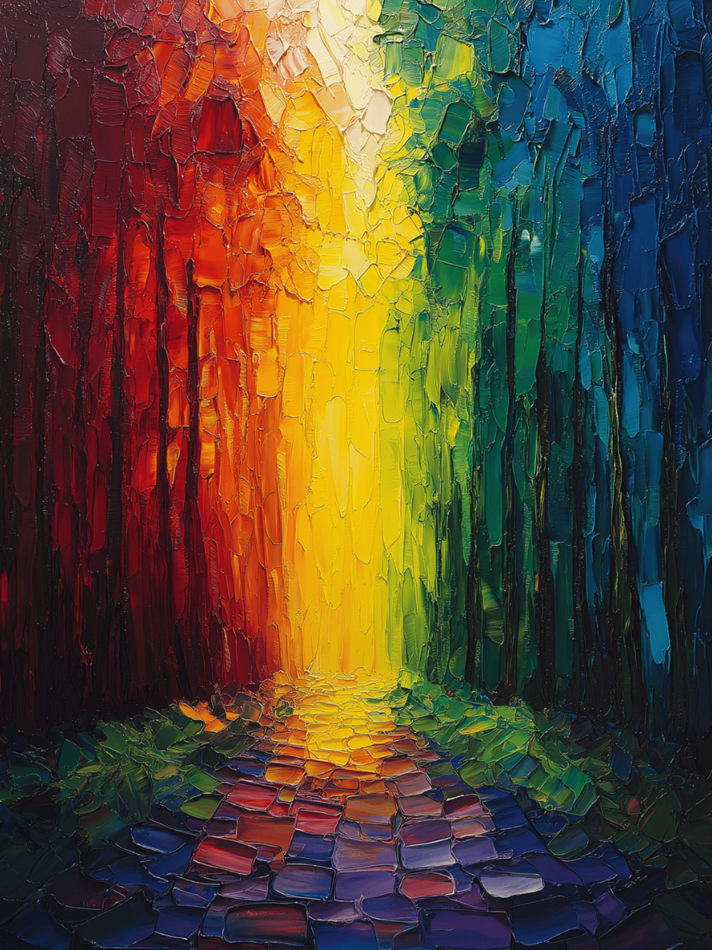 Colorful pathway through abstract forest