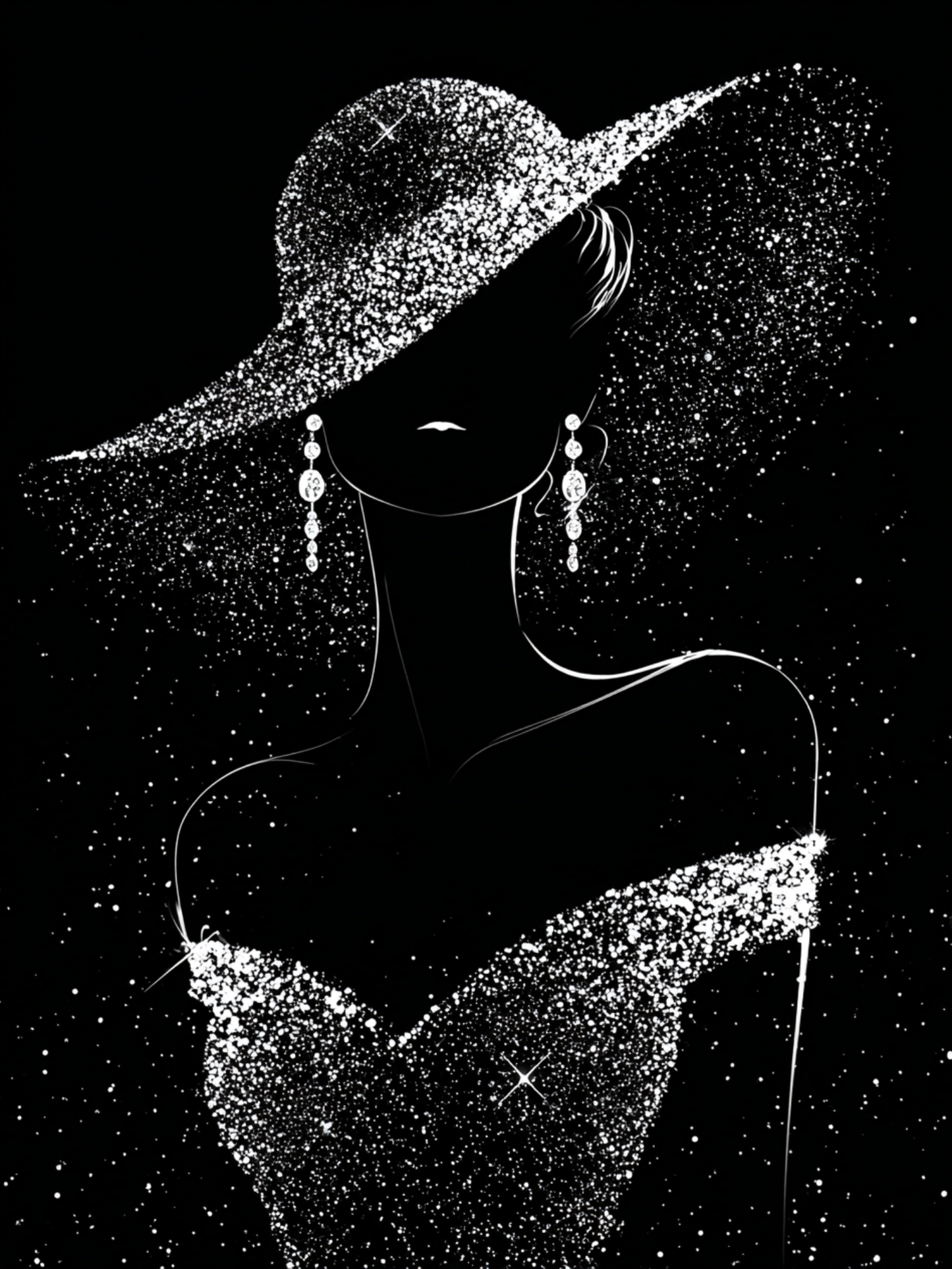 Elegant woman in glittering hat and dress