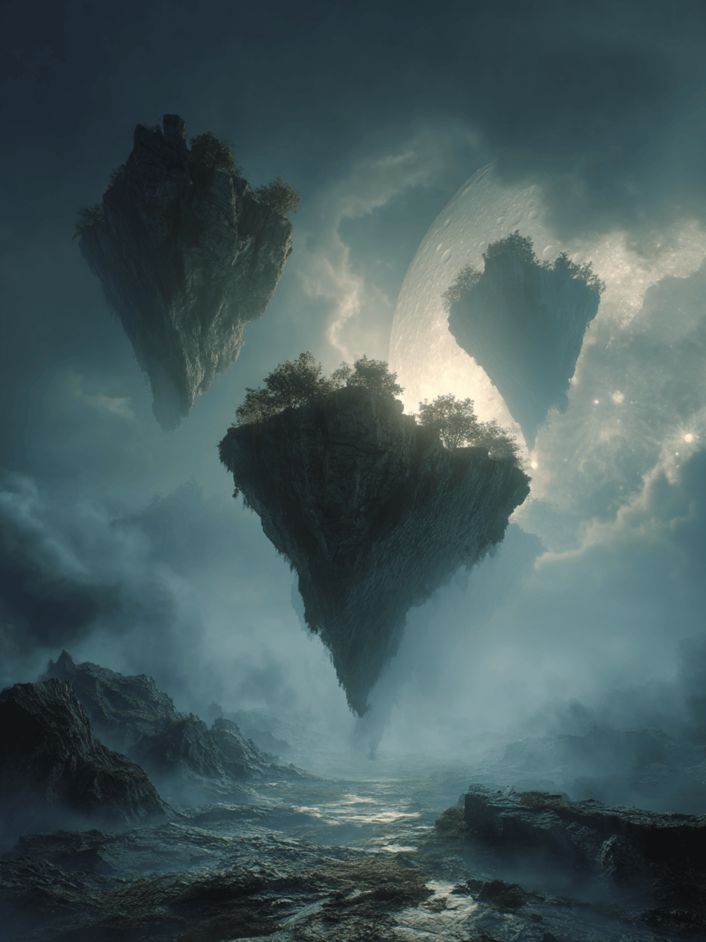 Floating islands under an alien sky