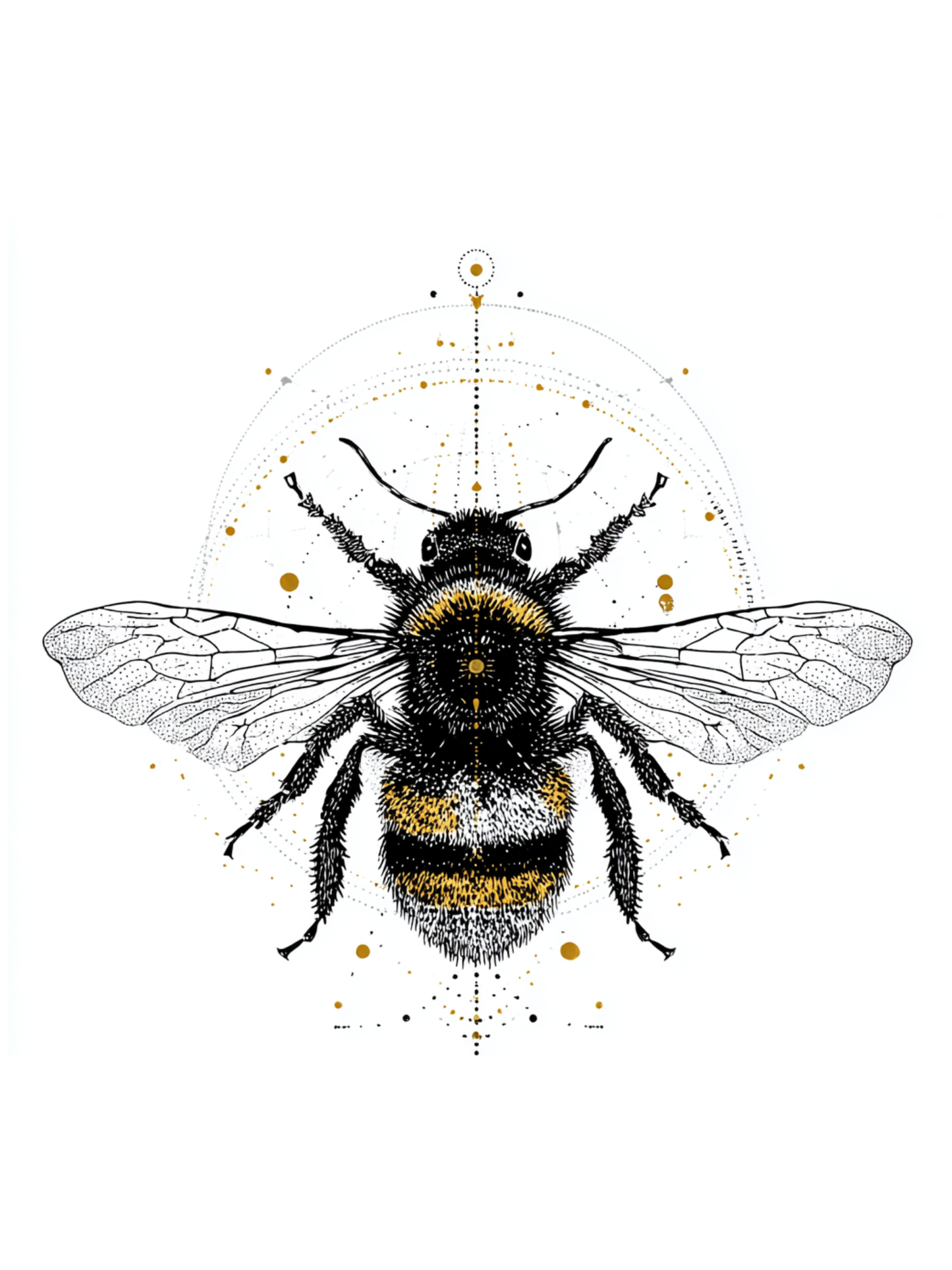 Geometric boho bee illustration in black and gold