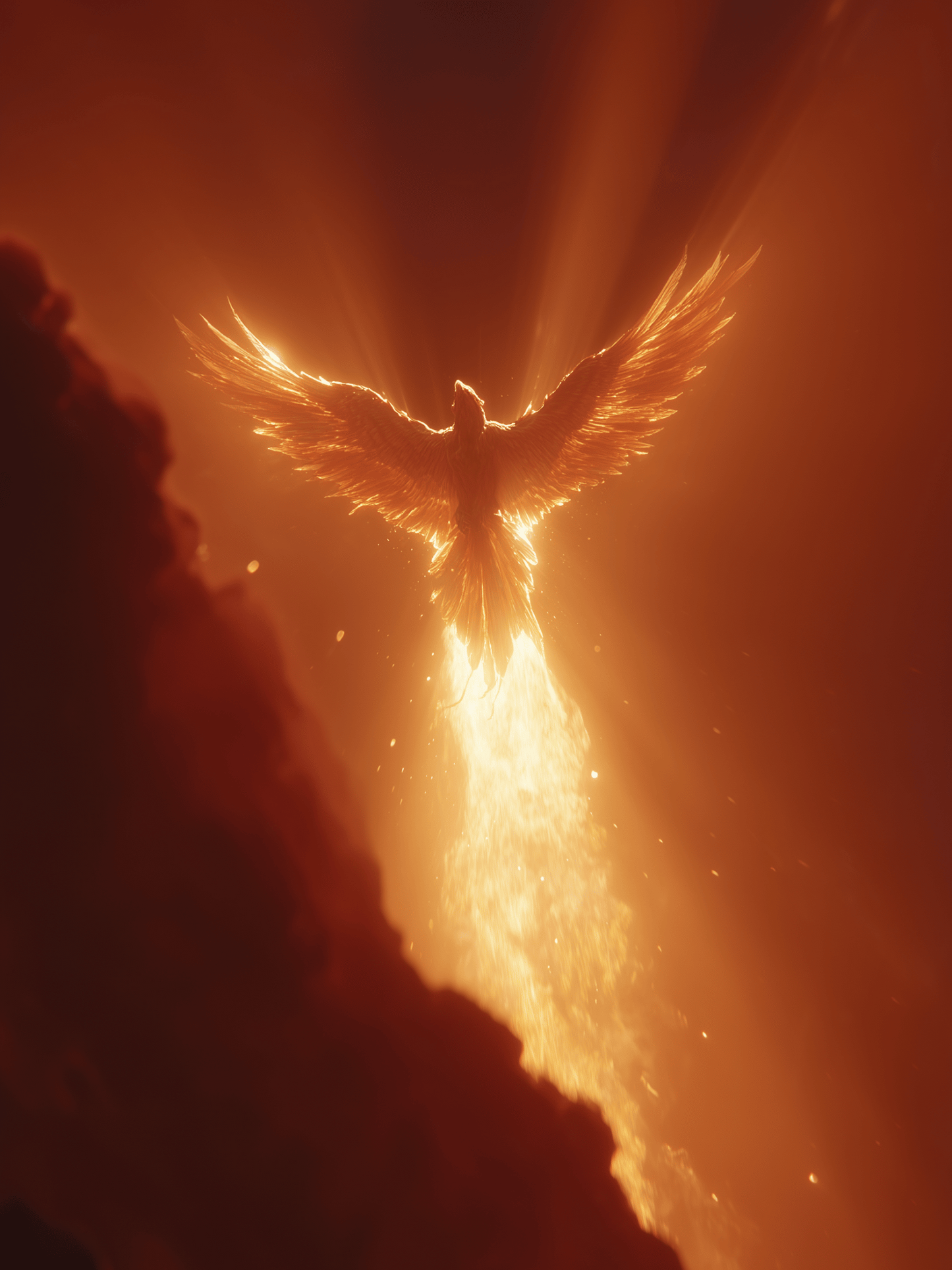 Phoenix rising in fiery rebirth
