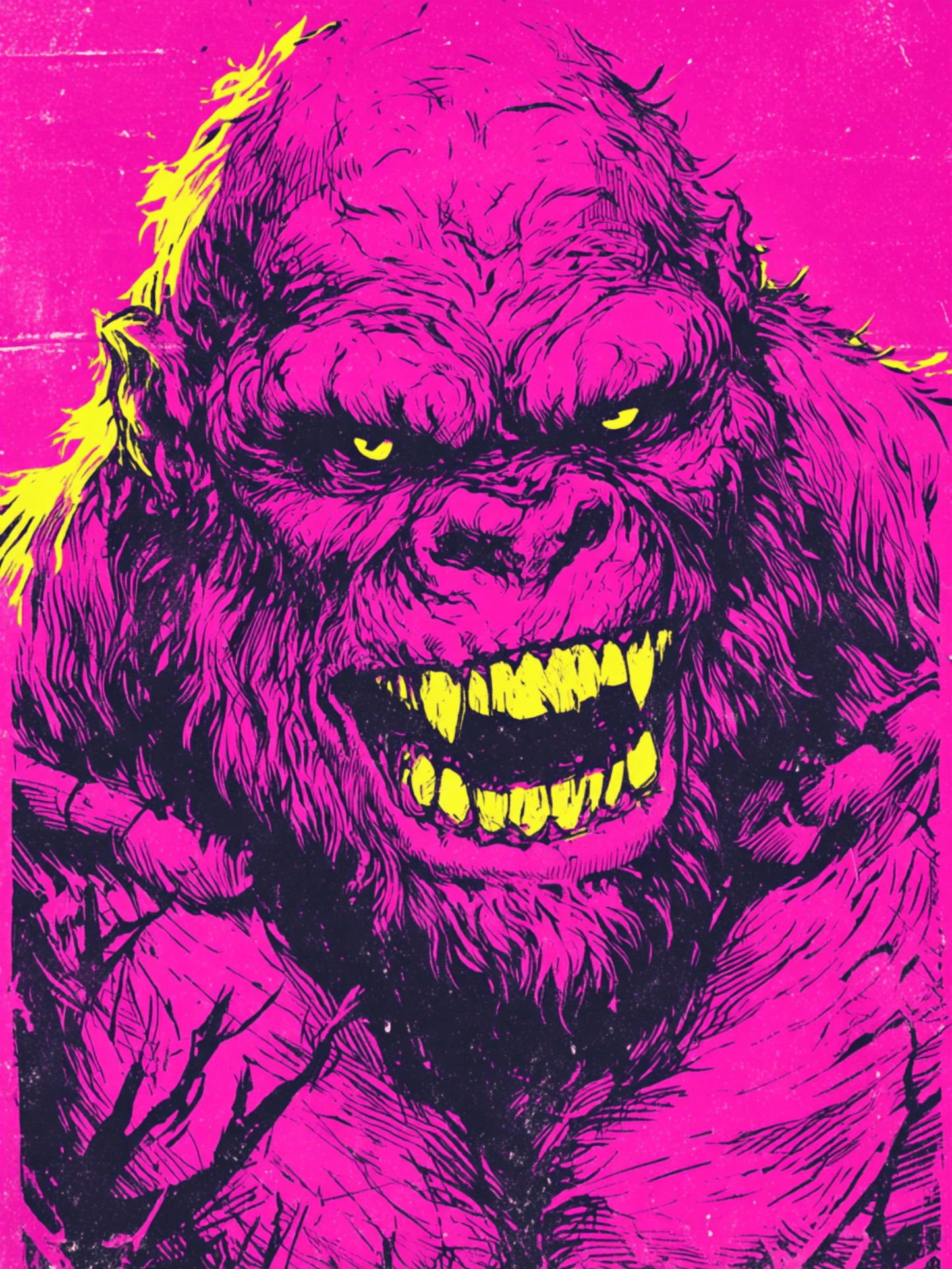 Psychedelic neon gorilla monster