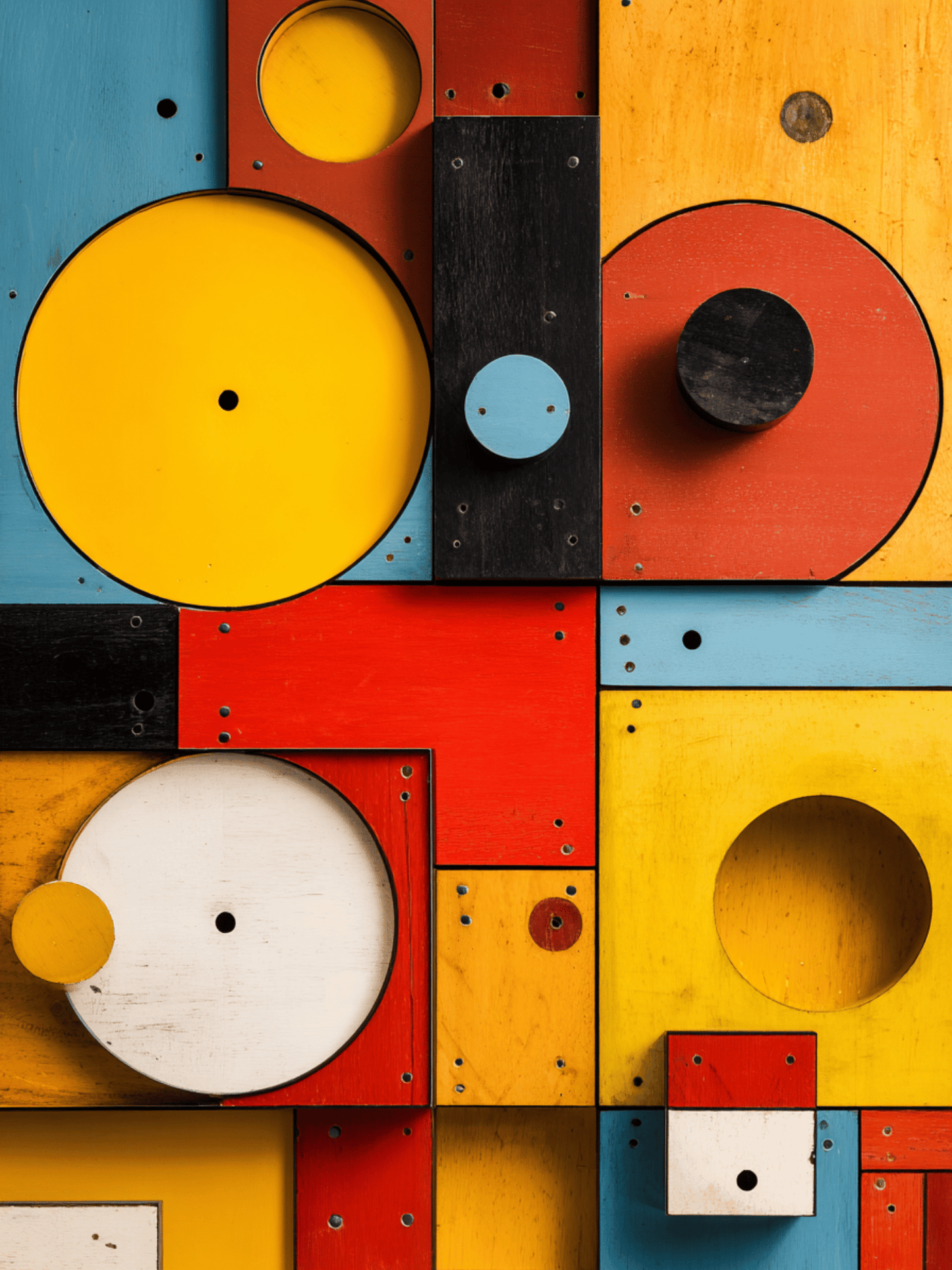 Retro geometric wall art with bold primary shapes