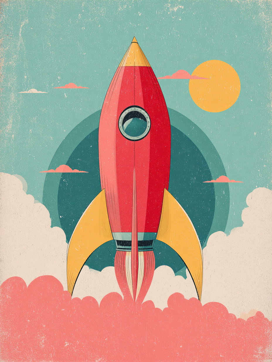 Retro rocket launch poster