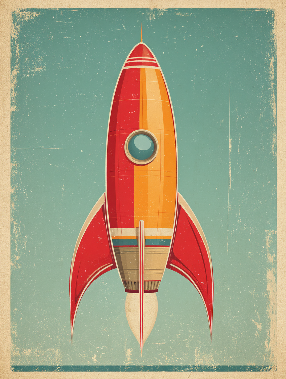 Retro rocket vintage poster