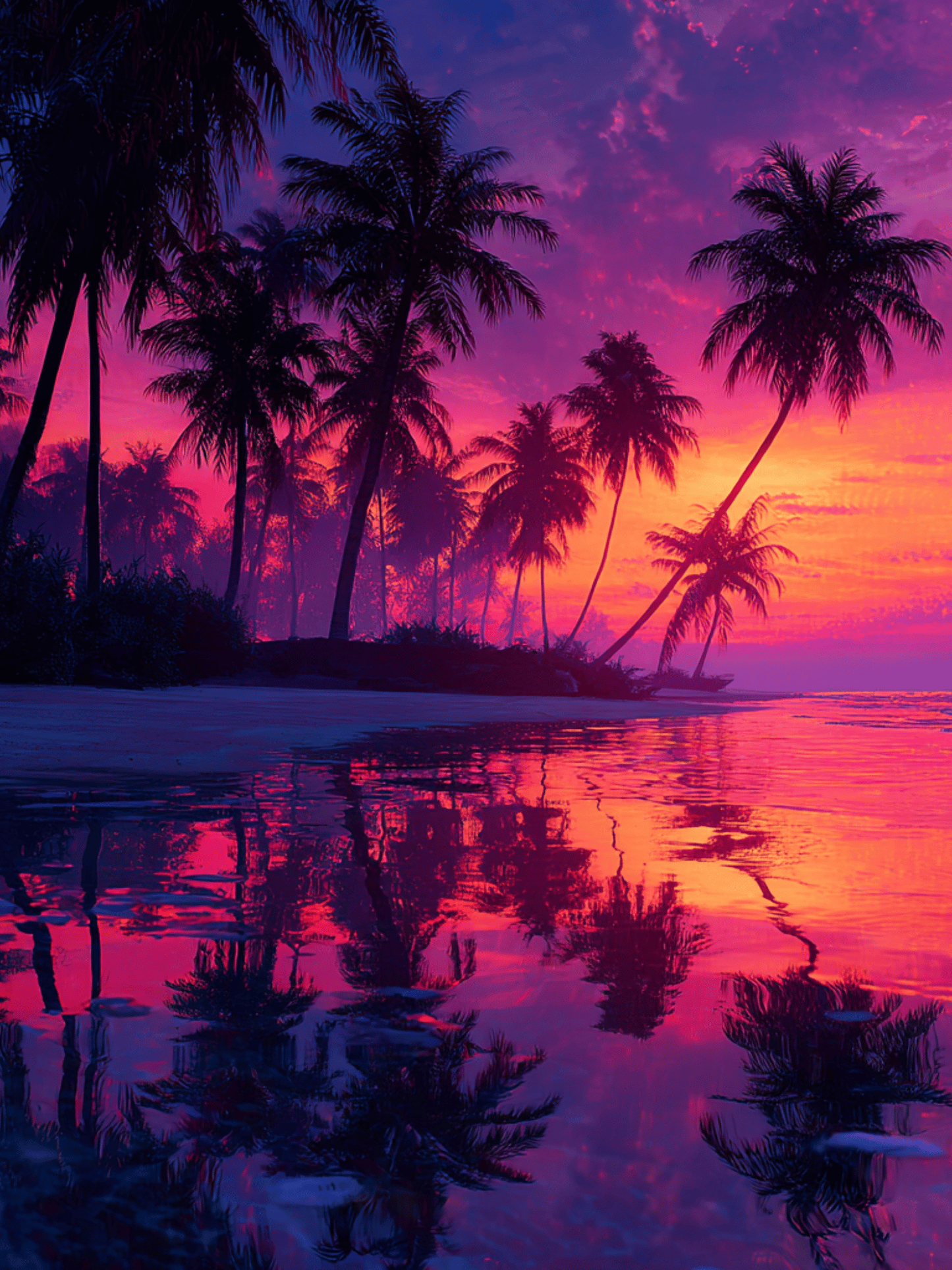Tropical sunset beach reflections