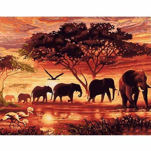 Sunset elephants DIY painting by numbers kit