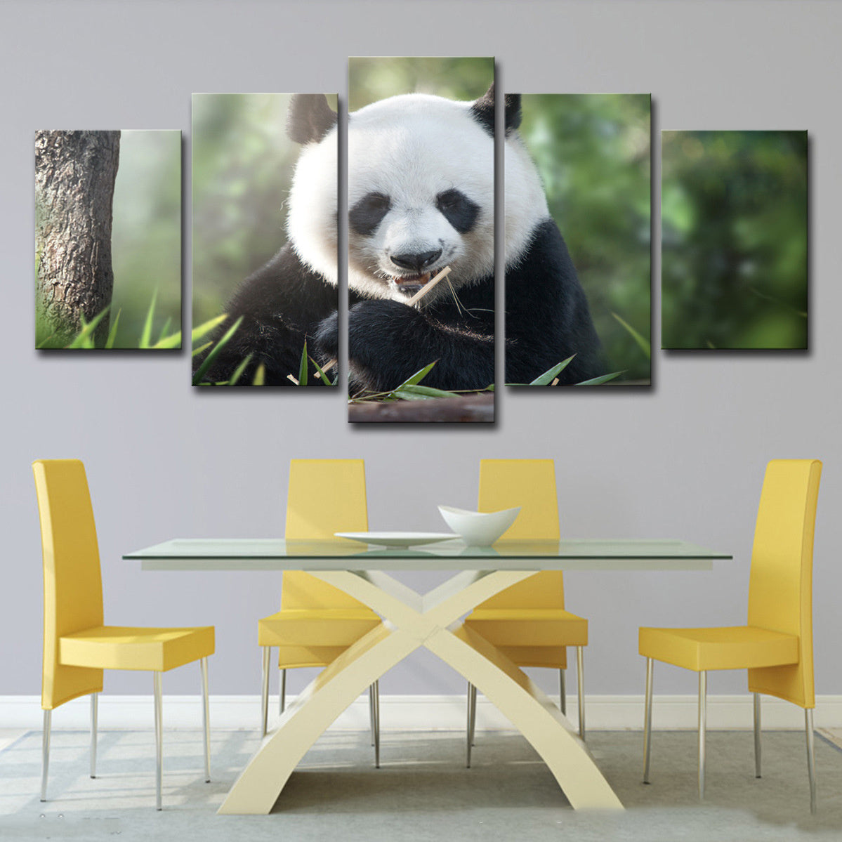 5-panel panda canvas wall art