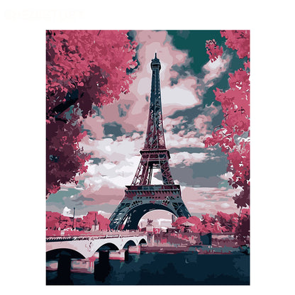 Pink Eiffel Tower digital landscape oil painting