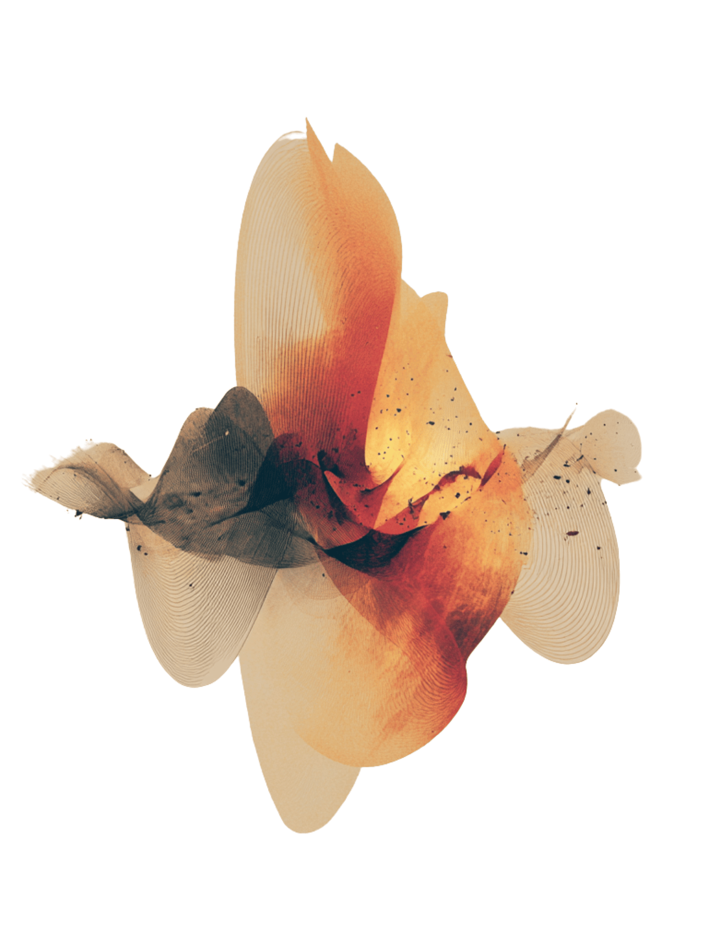 Abstract flame swirl with textured ink strokes