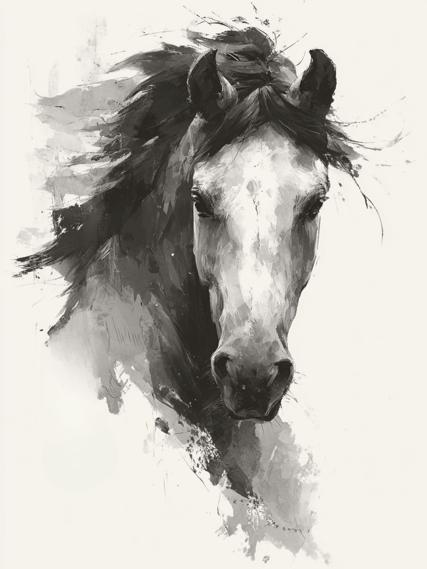 Black and white horse ink illustration