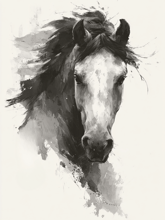 Black and white horse ink illustration