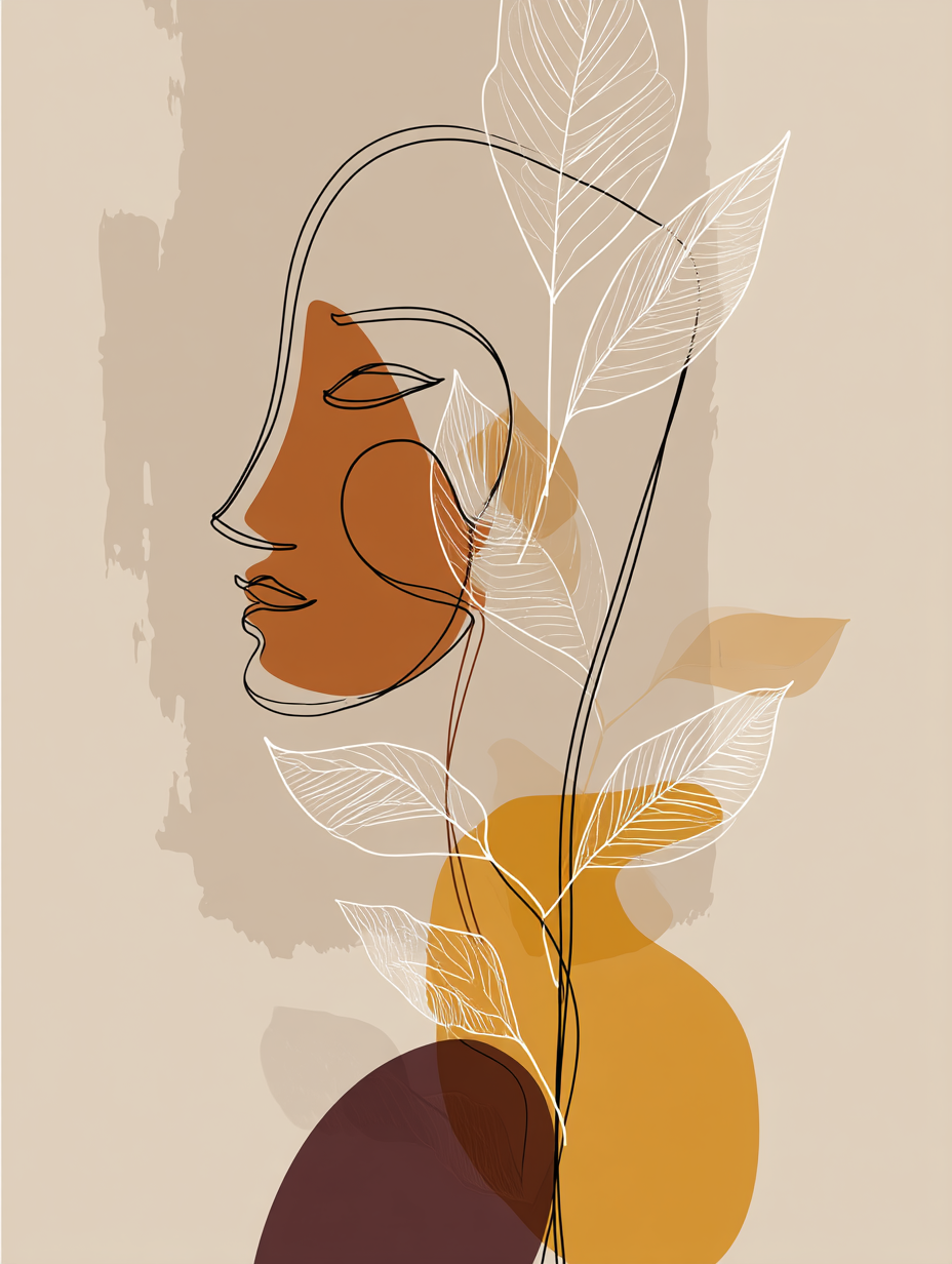 Boho line art woman profile