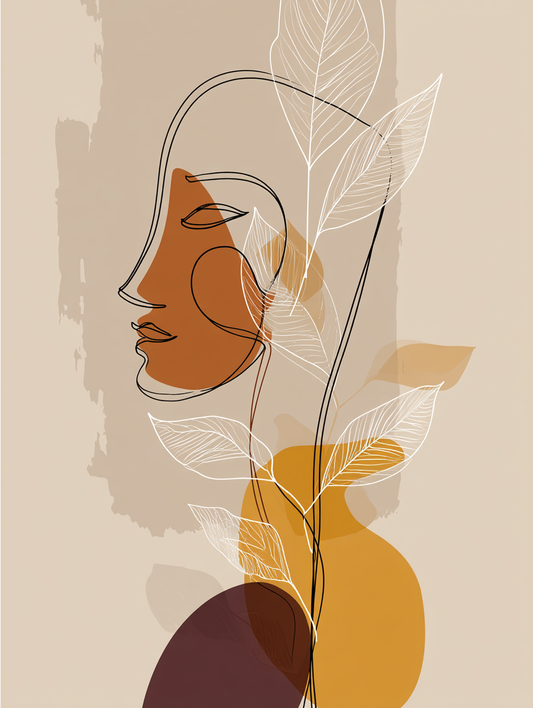 Boho line art woman profile