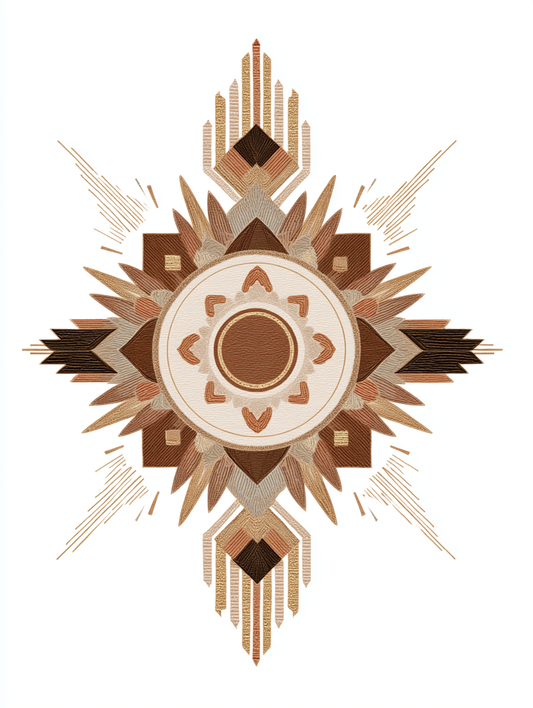 Boho neutral tribal sunburst mandala