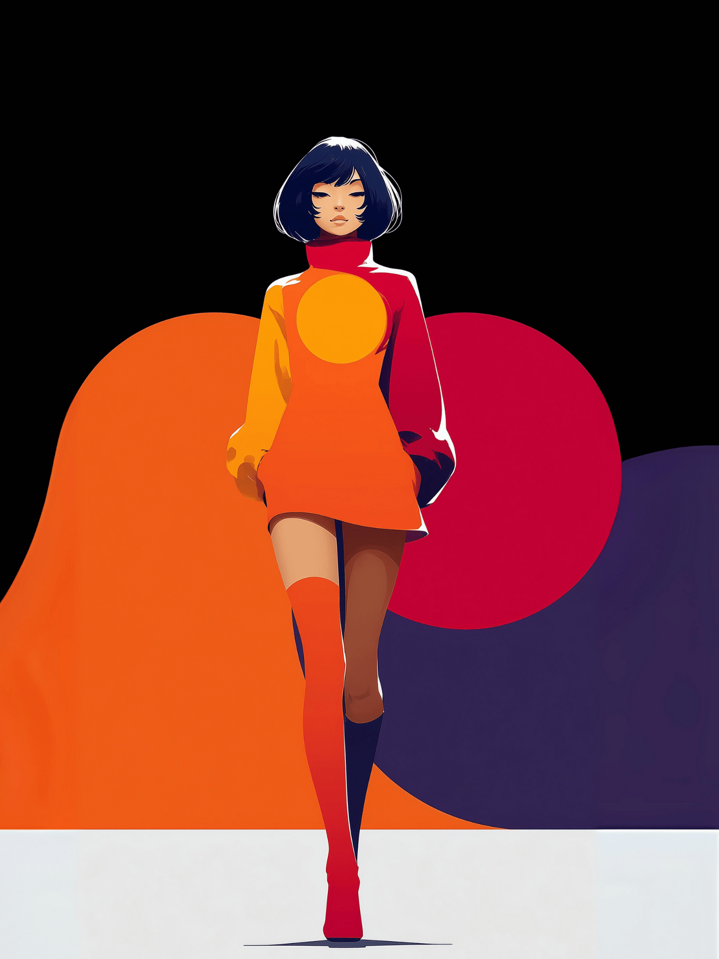 Bold retro fashion girl in sunset hues