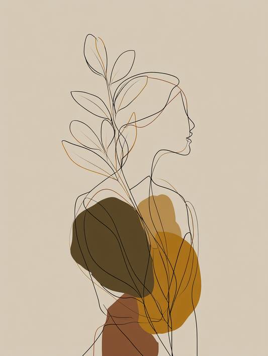 Botanical woman line drawing
