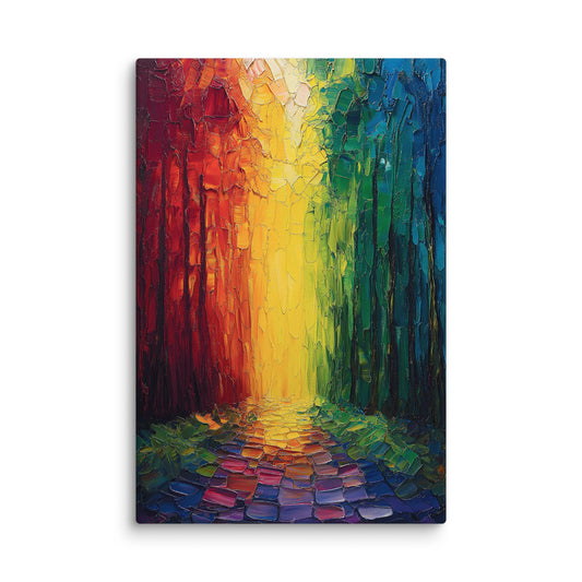 Colorful pathway through abstract forest