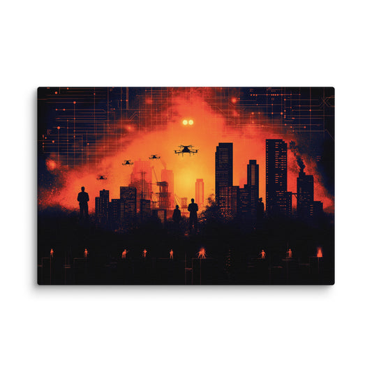 Cyberpunk cityscape in fiery hues