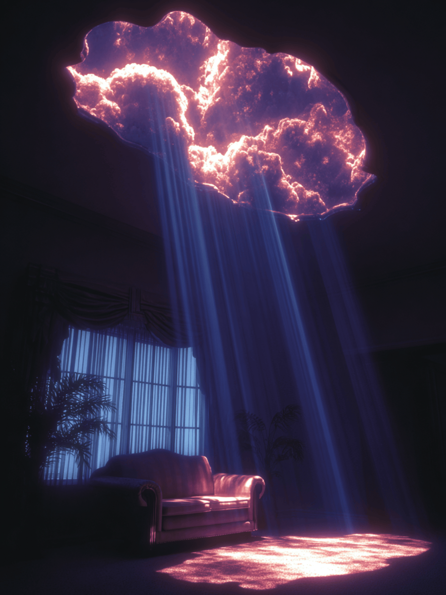 Celestial cloud portal over sofa