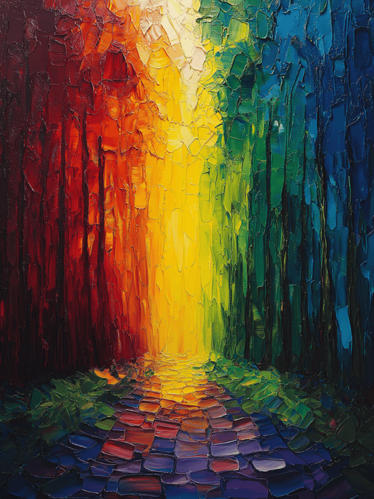 Colorful pathway through abstract forest