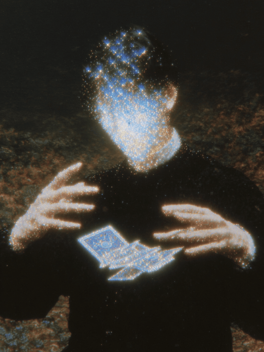 Cosmic mind with floating tarot cards