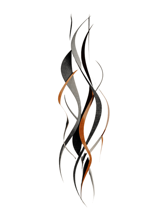 Curved abstract flame sculpture on beige