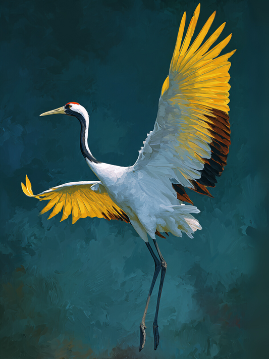 Elegant Japanese crane with golden wings