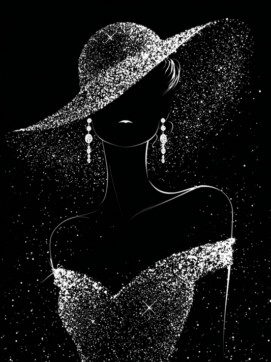 Elegant woman in glittering hat and dress