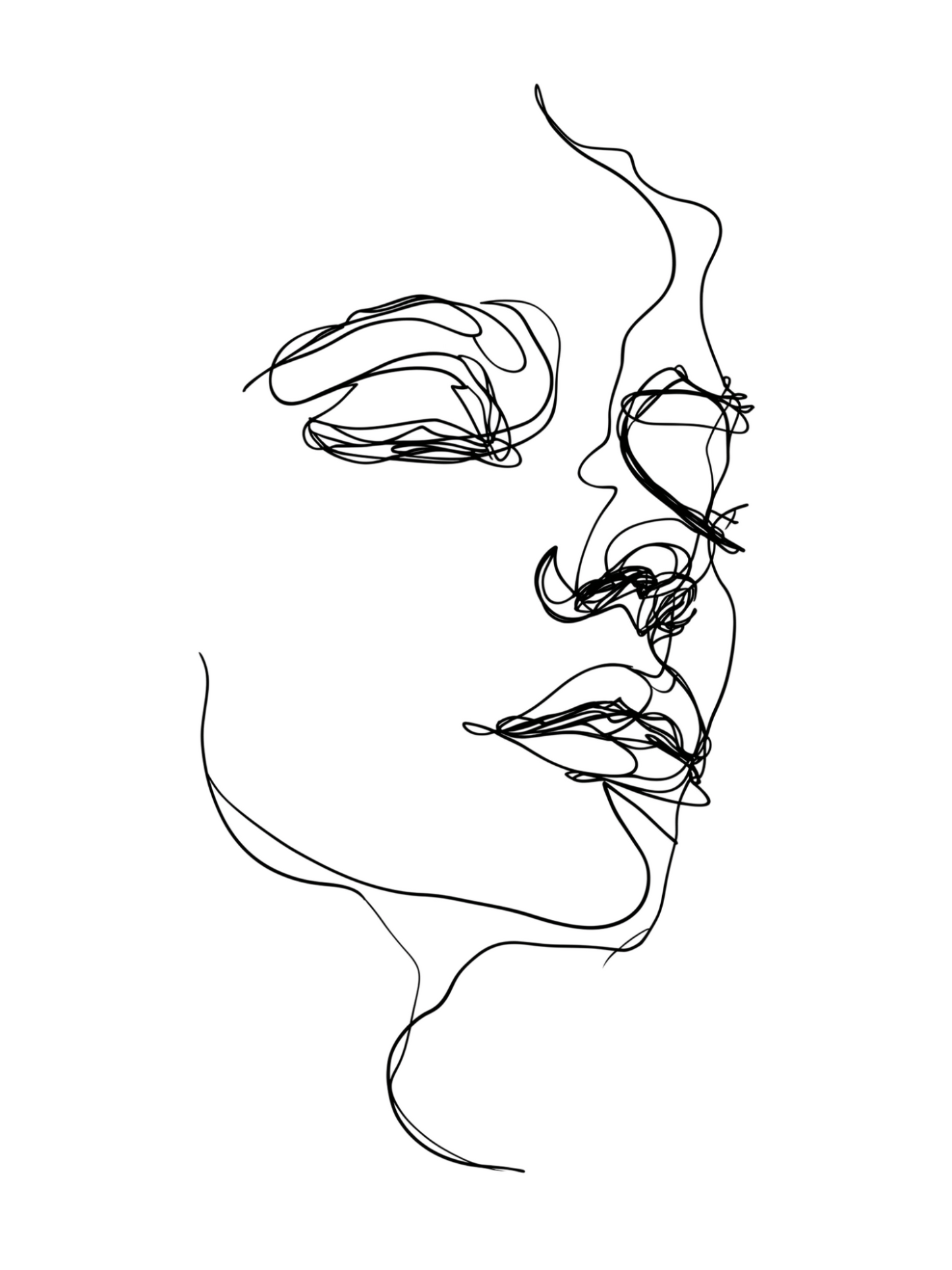 Emotive abstract face in chaotic linework