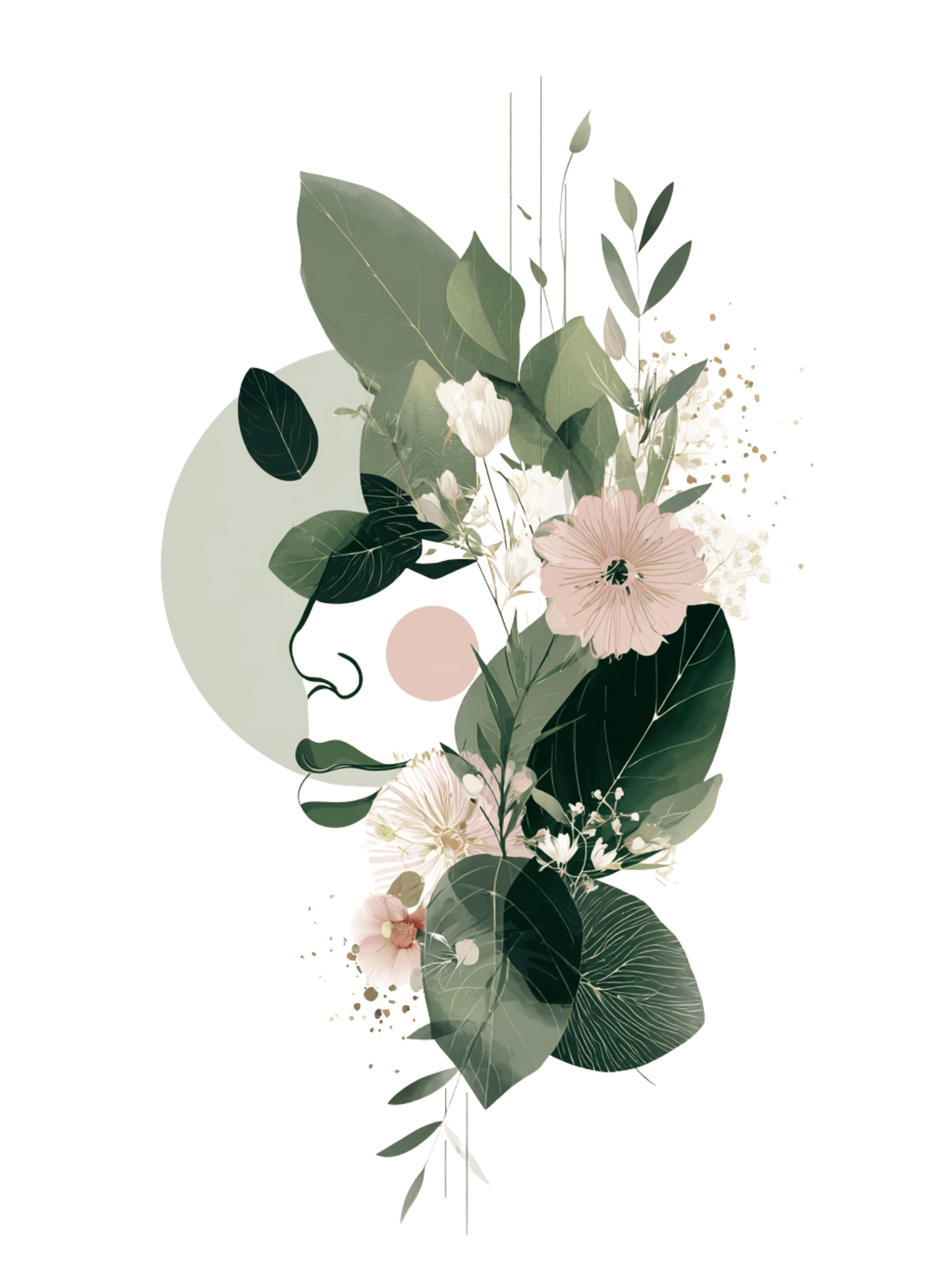 Floral abstract face with botanical elements