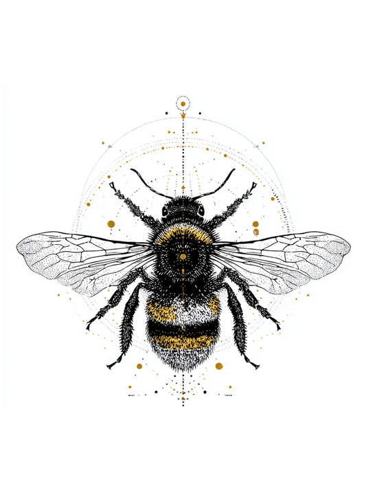 Geometric boho bee illustration in black and gold
