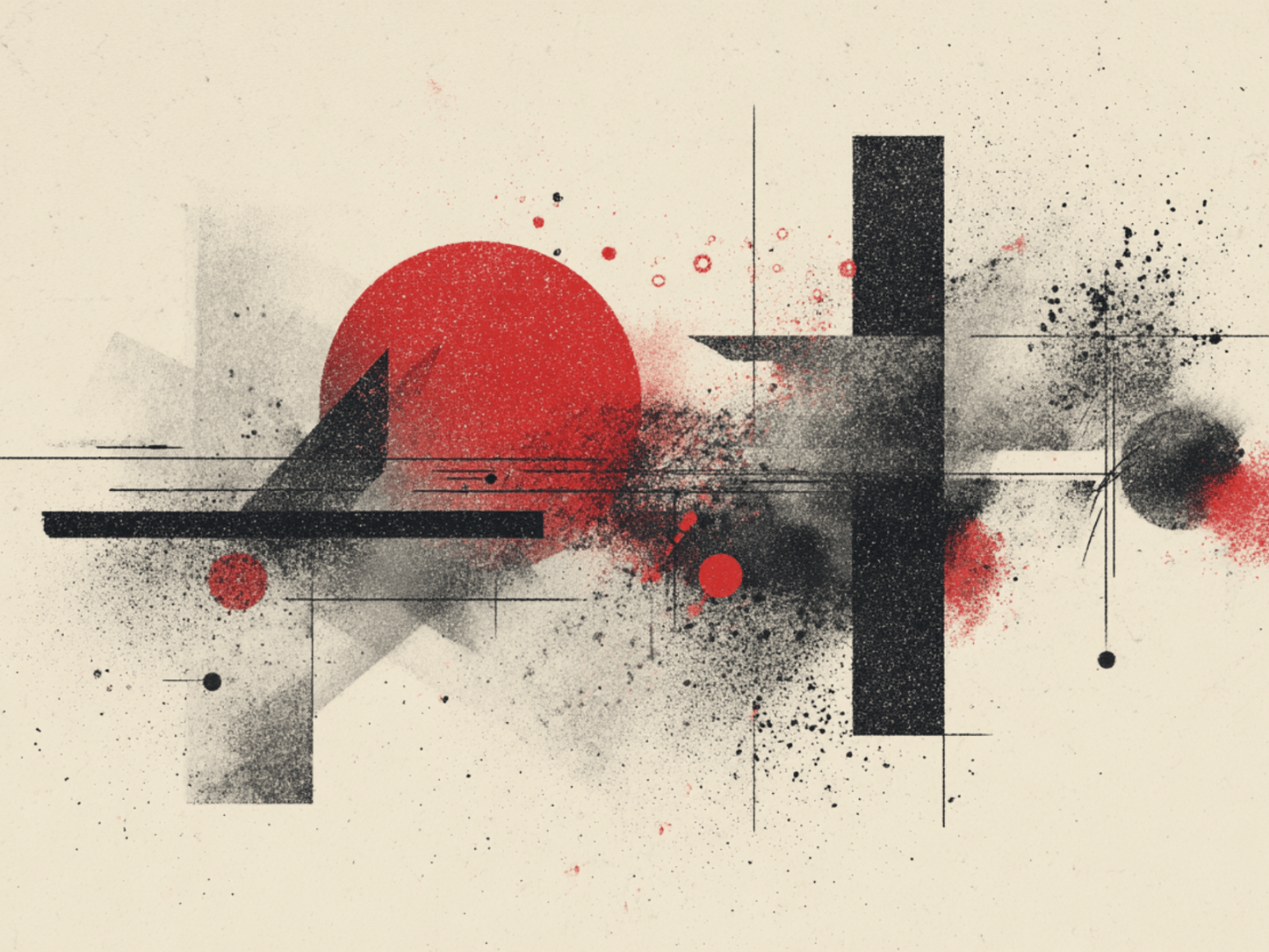 Modernist red and black spray abstract artwork