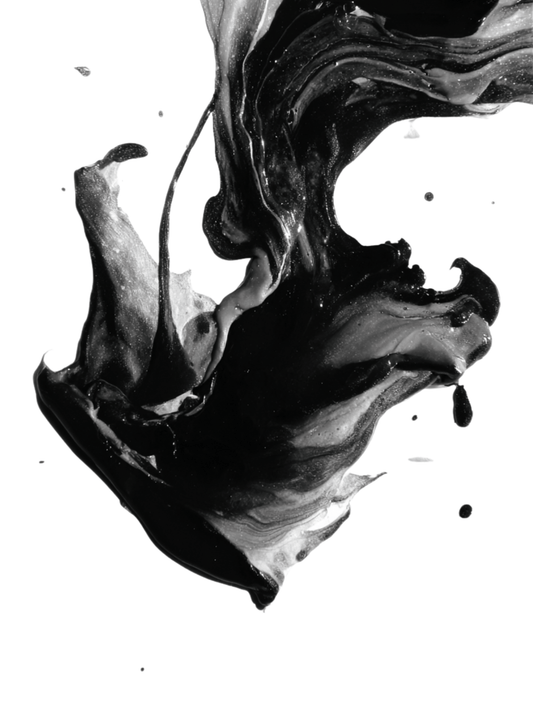 Monochrome abstract ink swirl on white