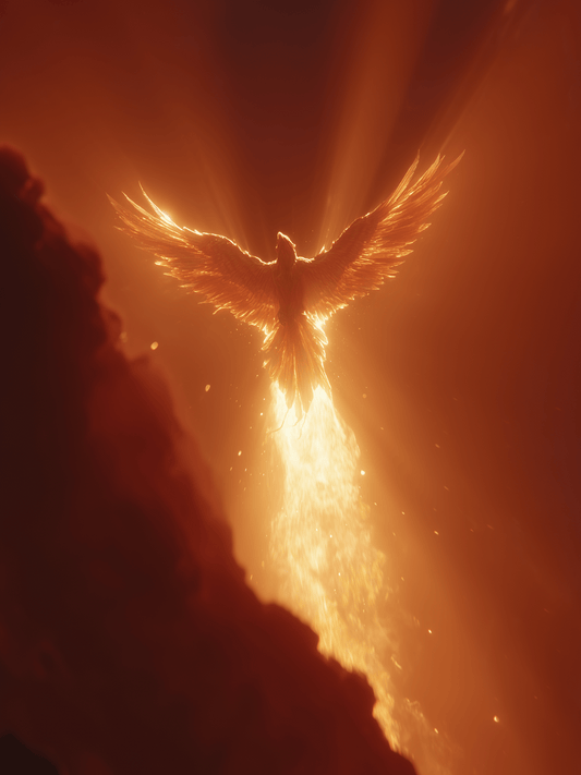 Phoenix rising in fiery rebirth
