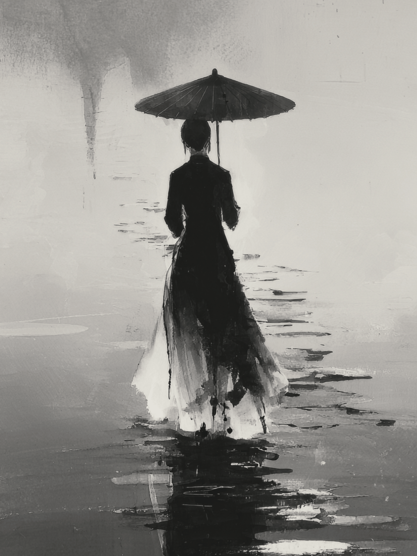 Solitude in monochrome rain