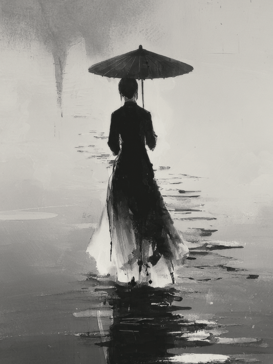 Solitude in monochrome rain