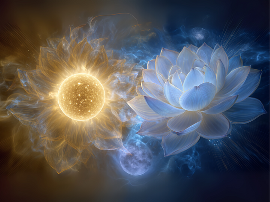 Sun and moon lotus flowers in cosmic harmony