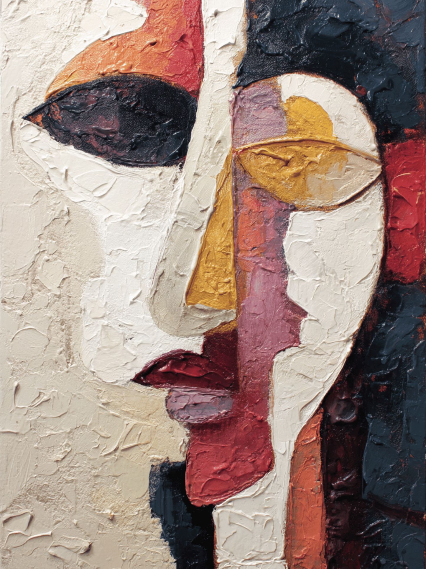 Textured abstract face in bold earth tones