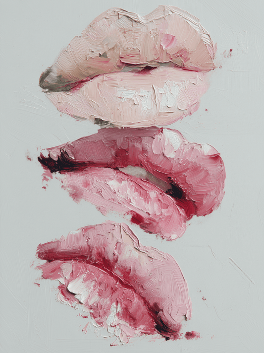 Textured lipstick kisses in oil paint