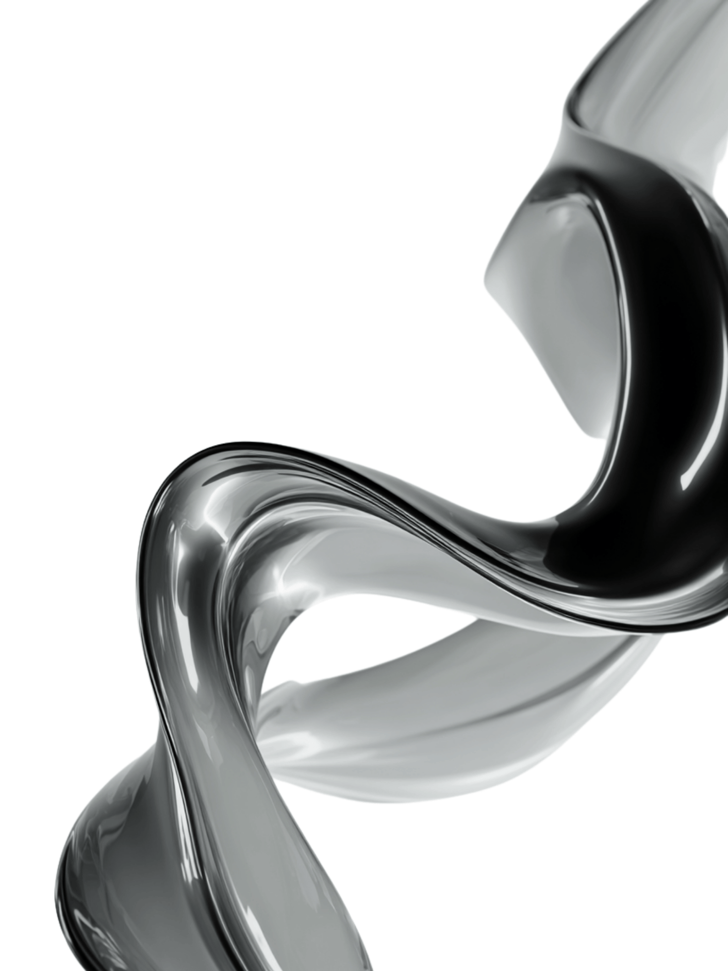 Twisting black and silver fluid form on light background