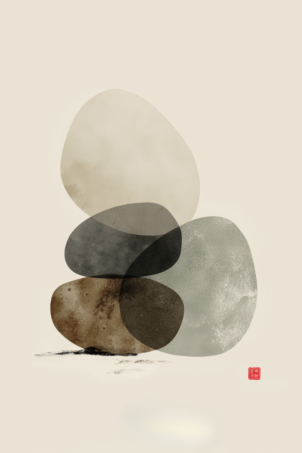 Zen stone stack abstract in Japanese watercolor style